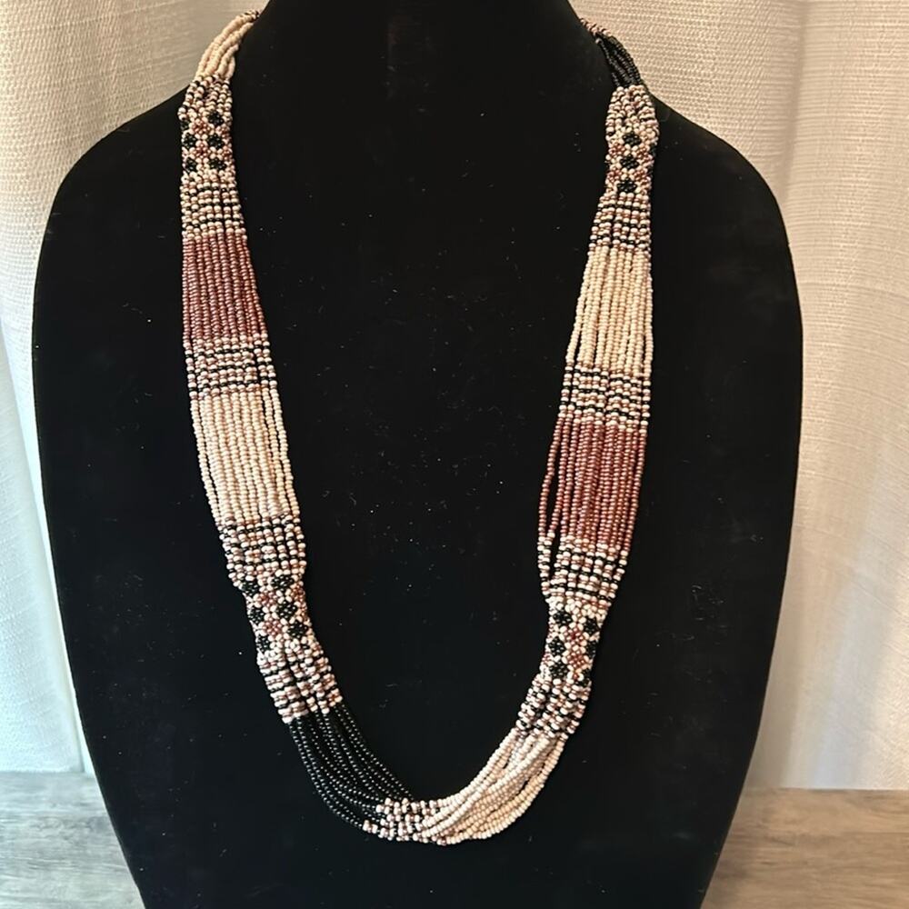 Gorgeous! BOHO Seed Bead Multistrand necklace #926 black burgundy white